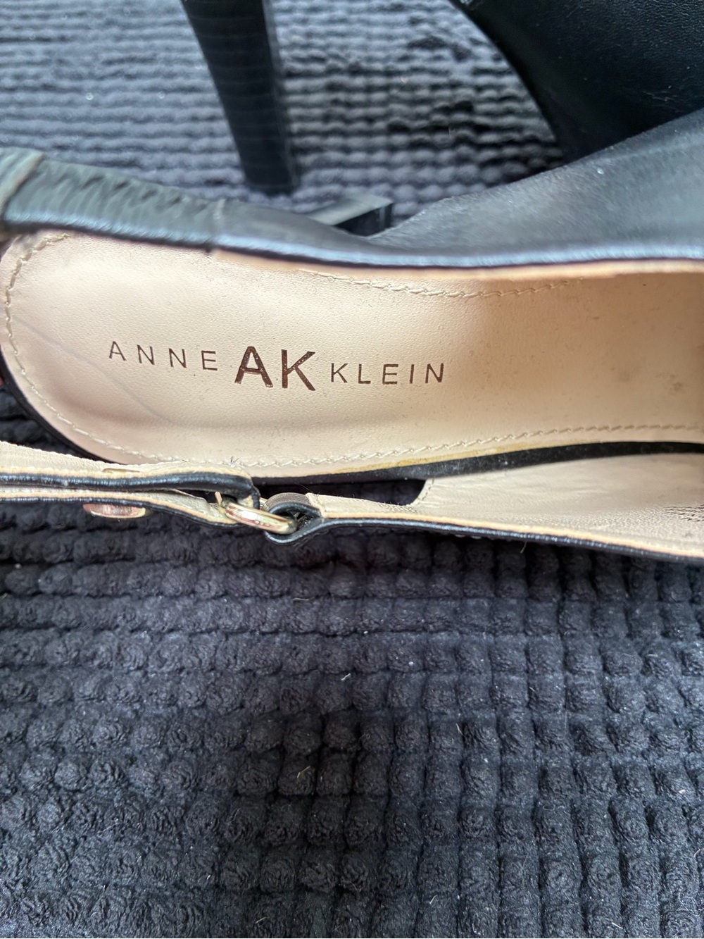 Anne Klein Black and White Peep-Toe Slingback Block Heels - Picture 4 of 7